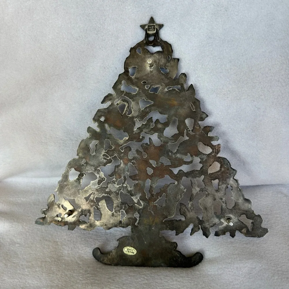 Vintage‎ Silver Metal Filigree Christmas Tree Wall Hanging Tabletop Decor Ornate